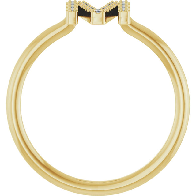 14K Gold Round Natural Diamond Accented Initial Ring - Yellow Gold - view 6