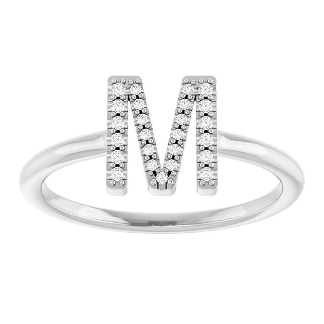 14K Gold Round Natural Diamond Accented Initial Ring - White Gold - view 7