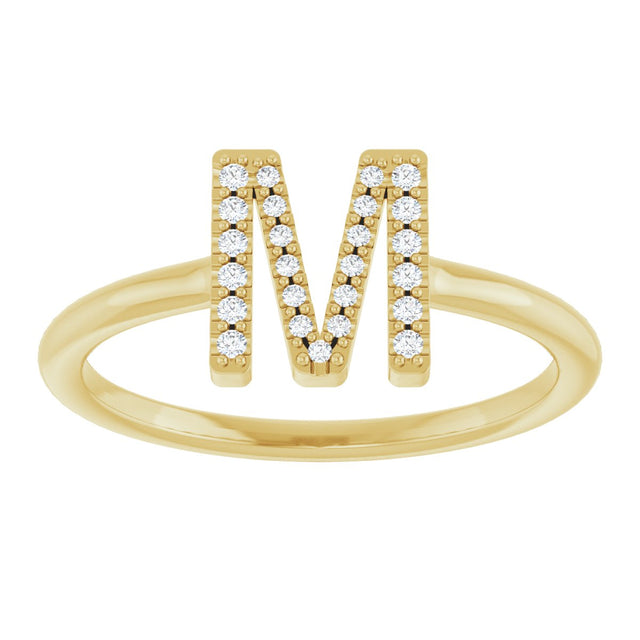 14K Gold Round Natural Diamond Accented Initial Ring - Yellow Gold - view 7