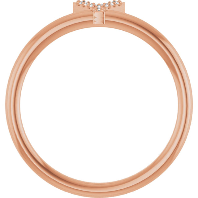14K Gold Round Natural Diamond Accented Initial Ring - Rose Gold - view 6