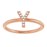 14K Gold Round Natural Diamond Accented Initial Ring - Rose Gold - view 7