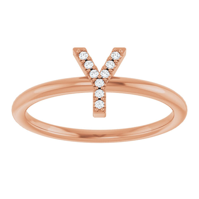 14K Gold Round Natural Diamond Accented Initial Ring - Rose Gold - view 7