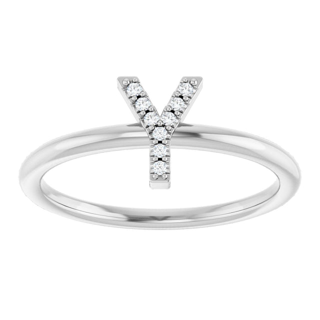 14K Gold Round Natural Diamond Accented Initial Ring - White Gold - view 7