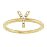 14K Gold Round Natural Diamond Accented Initial Ring - Yellow Gold - view 7