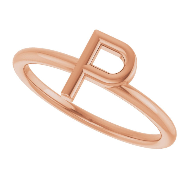 14K Gold Initial P Ring - Rose Gold - view 5