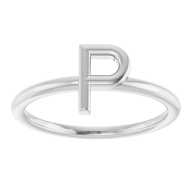 14K Gold Initial P Ring - White Gold - view 3