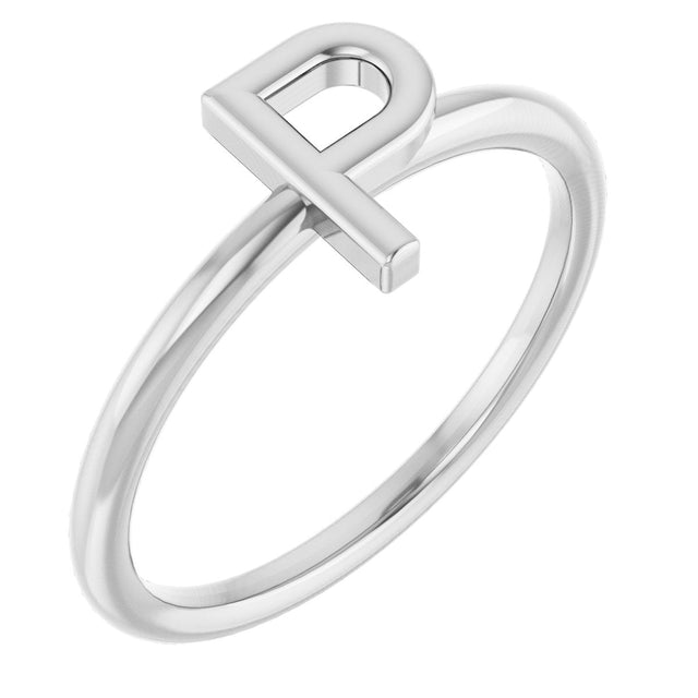14K Gold Initial P Ring - White Gold