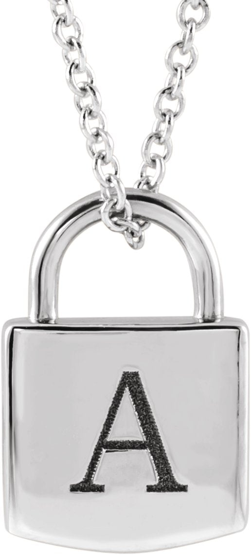 Platinum Engravable Lock Necklace or Pendant - view 3