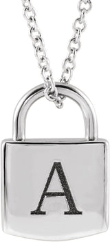14K Gold Engravable Lock Necklace or Pendant - White Gold - view 3