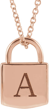 14K Gold Engravable Lock Necklace or Pendant - Rose Gold - view 3