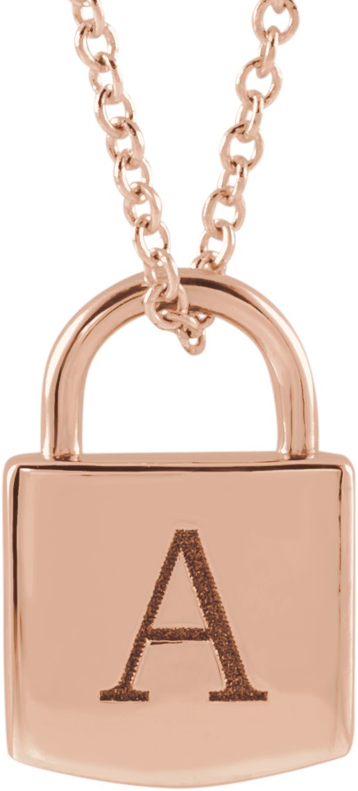 14K Gold Engravable Lock Necklace or Pendant - Rose Gold - view 3