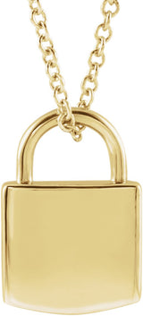 14K Gold Engravable Lock Necklace or Pendant - Yellow Gold