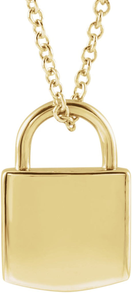 14K Gold Engravable Lock Necklace or Pendant - Yellow Gold