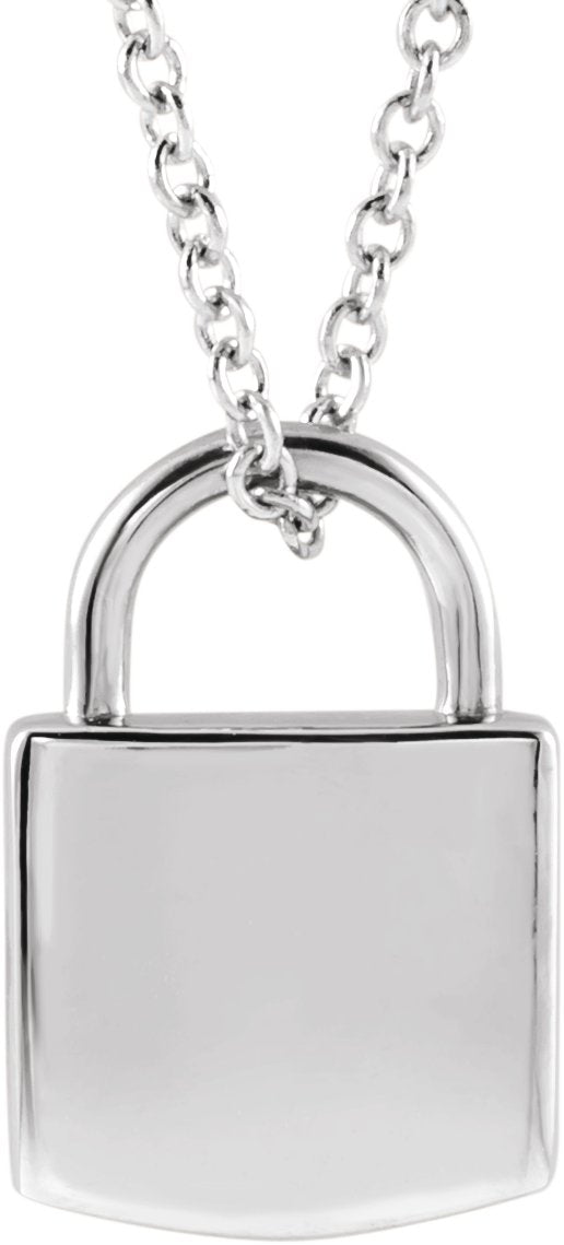 Platinum Engravable Lock Necklace or Pendant