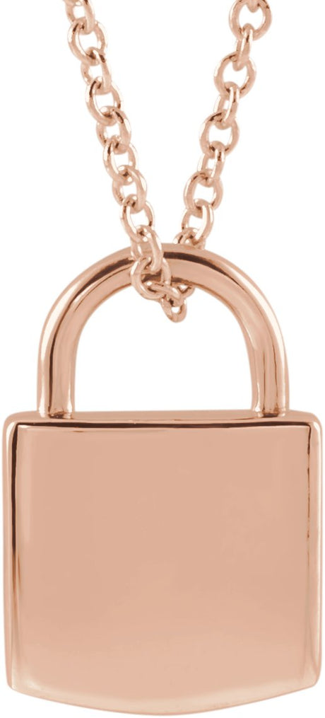 14K Gold Engravable Lock Necklace or Pendant - Rose Gold