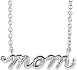 Platinum Petite Mom Script Necklace