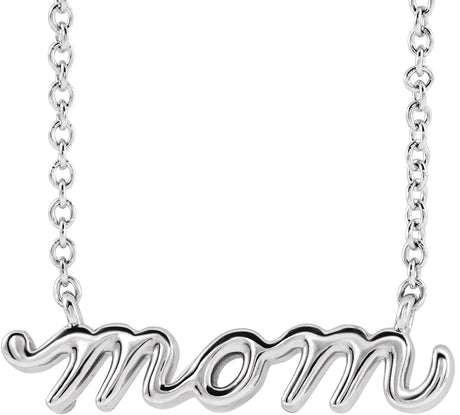 14K Gold Petite Mom Script Necklace - White Gold