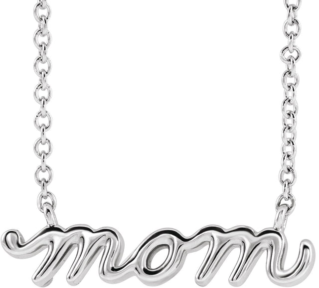 14K Gold Petite Mom Script Necklace - White Gold