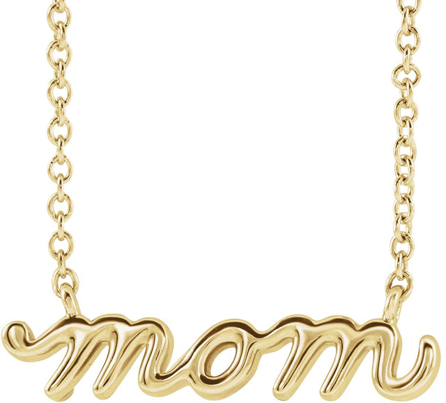 14K Gold Petite Mom Script Necklace - Yellow Gold
