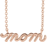 14K Gold Petite Mom Script Necklace - Rose Gold
