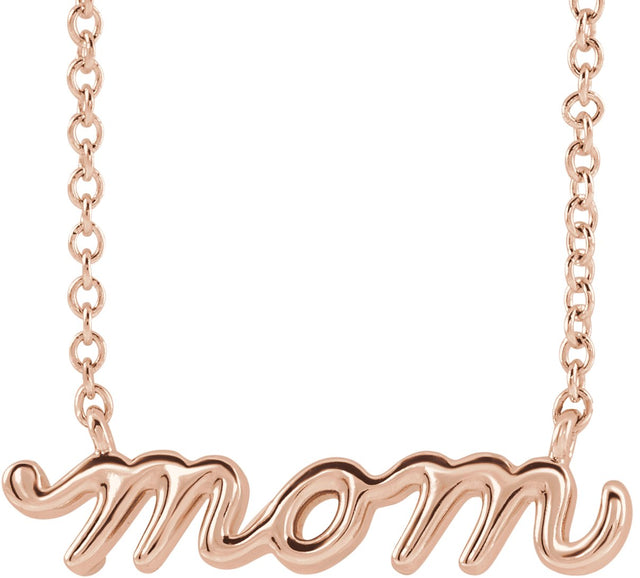 14K Gold Petite Mom Script Necklace - Rose Gold
