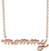 14K Gold Petite Mommy Script Necklace - Rose Gold