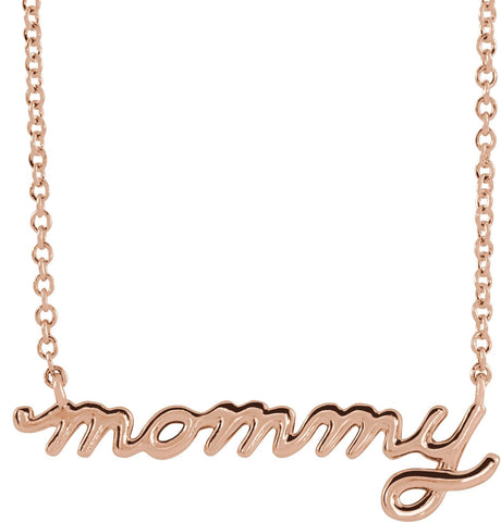 14K Gold Petite Mommy Script Necklace - Rose Gold