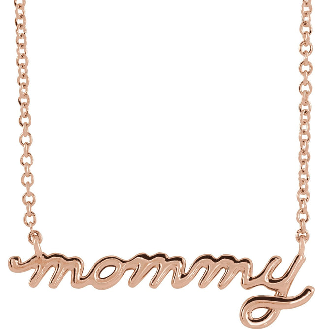 14K Gold Petite Mommy Script Necklace - Rose Gold