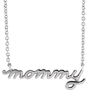 14K Gold Petite Mommy Script Necklace - White Gold