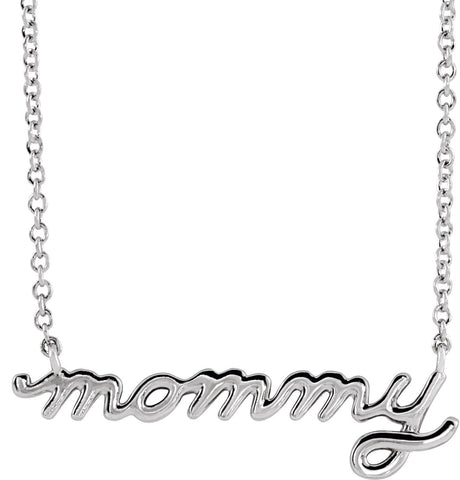 14K Gold Petite Mommy Script Necklace - White Gold