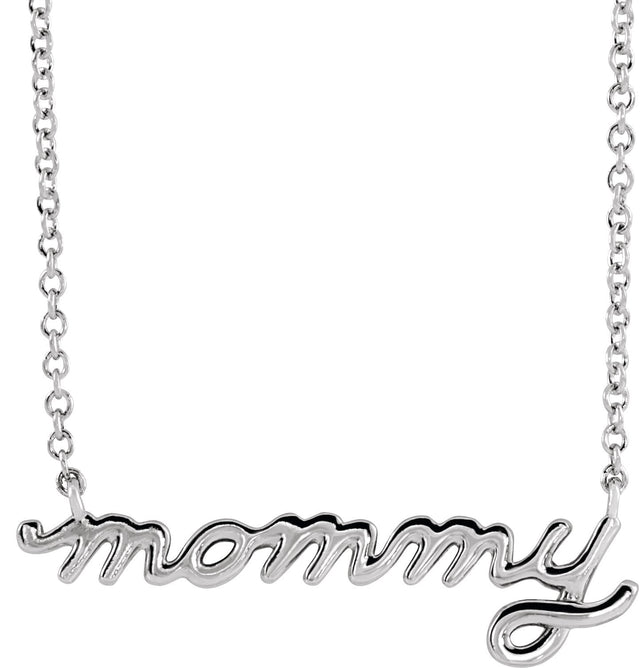 14K Gold Petite Mommy Script Necklace - White Gold