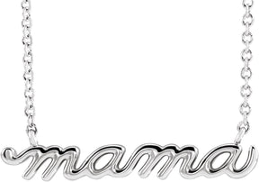 10K Gold Petite Mama Script Necklace - White Gold