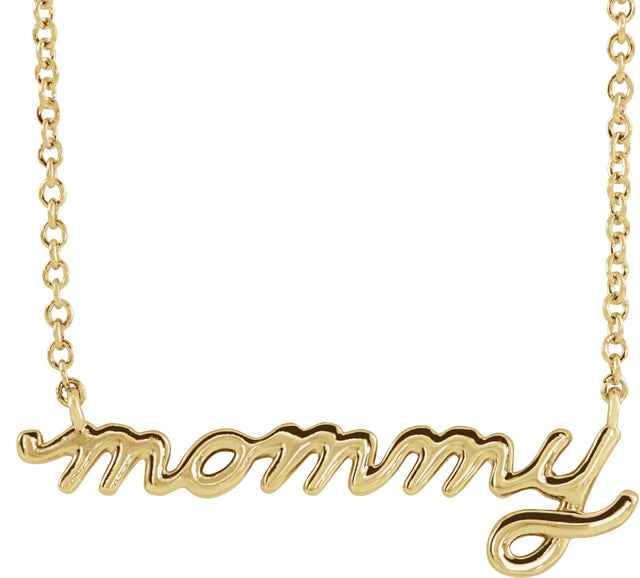 14K Gold Petite Mommy Script Necklace - Yellow Gold