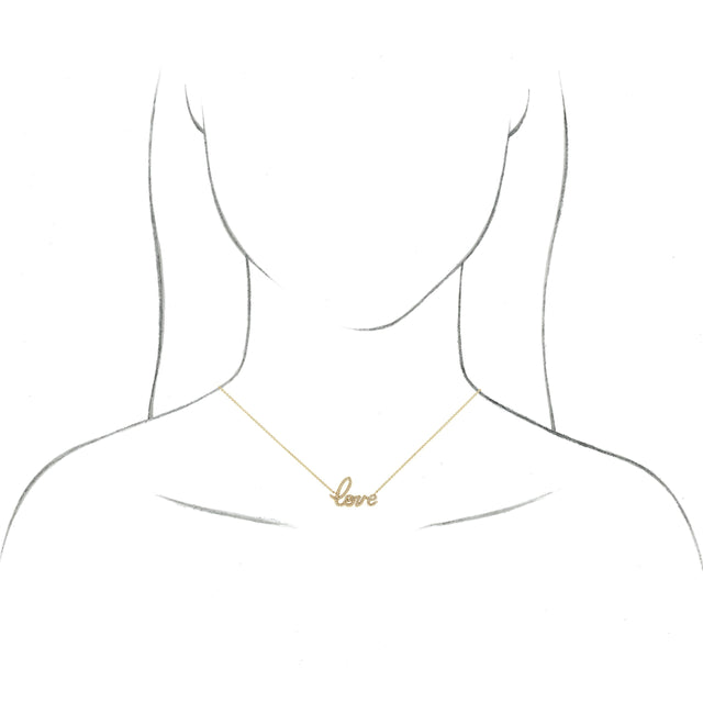 14K Gold Round Natural Diamond Love Necklace II - Yellow Gold - view 6
