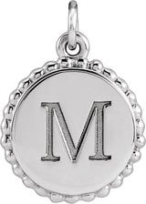 14K Gold Engravable Beaded Disc Necklace or Pendant - White Gold - view 8