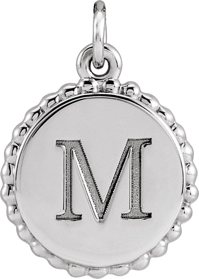 14K Gold Engravable Beaded Disc Necklace or Pendant - White Gold - view 8