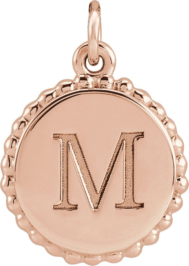14K Gold Engravable Beaded Disc Necklace or Pendant - Rose Gold - view 9