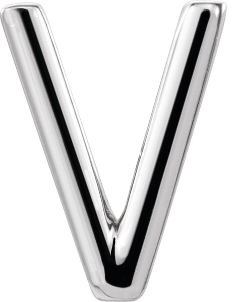 14K Gold Initial V Single Earring - White Gold