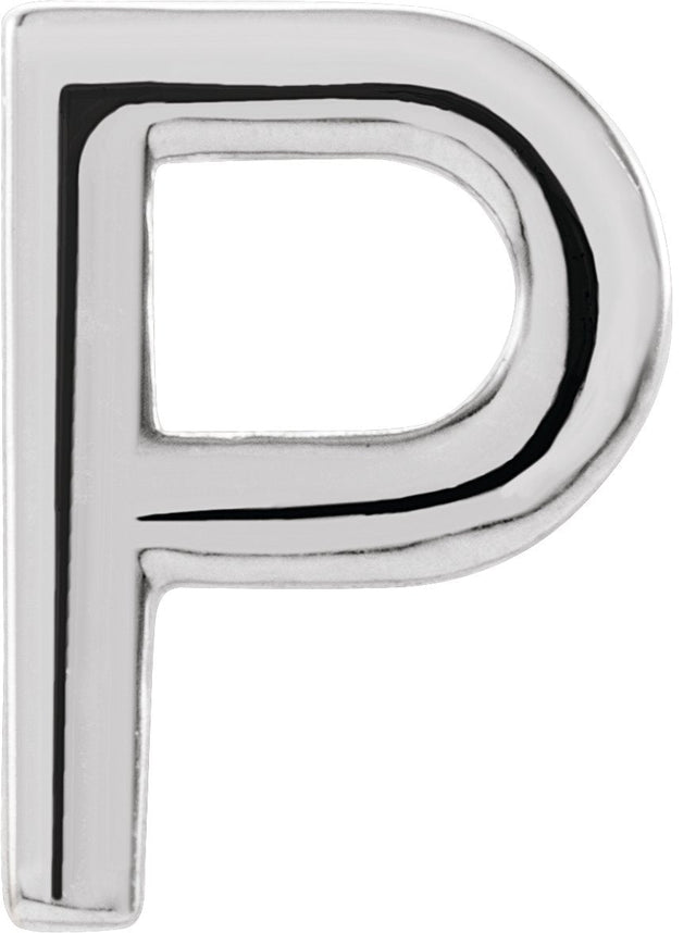 14K Gold Initial P Single Earring - White Gold