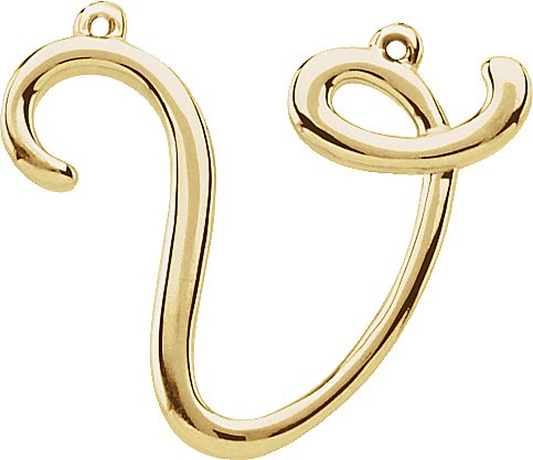 18K Gold Initial V Script Necklace - Yellow Gold