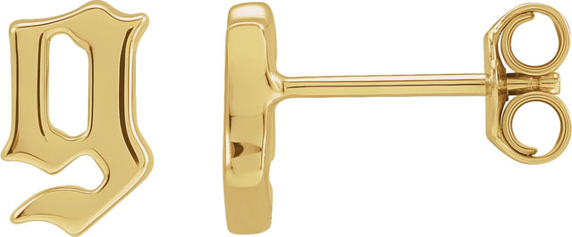 14K Gold Initial G Gothic Earring