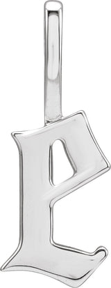 14K Gold Initial E Gothic Pendant - White Gold