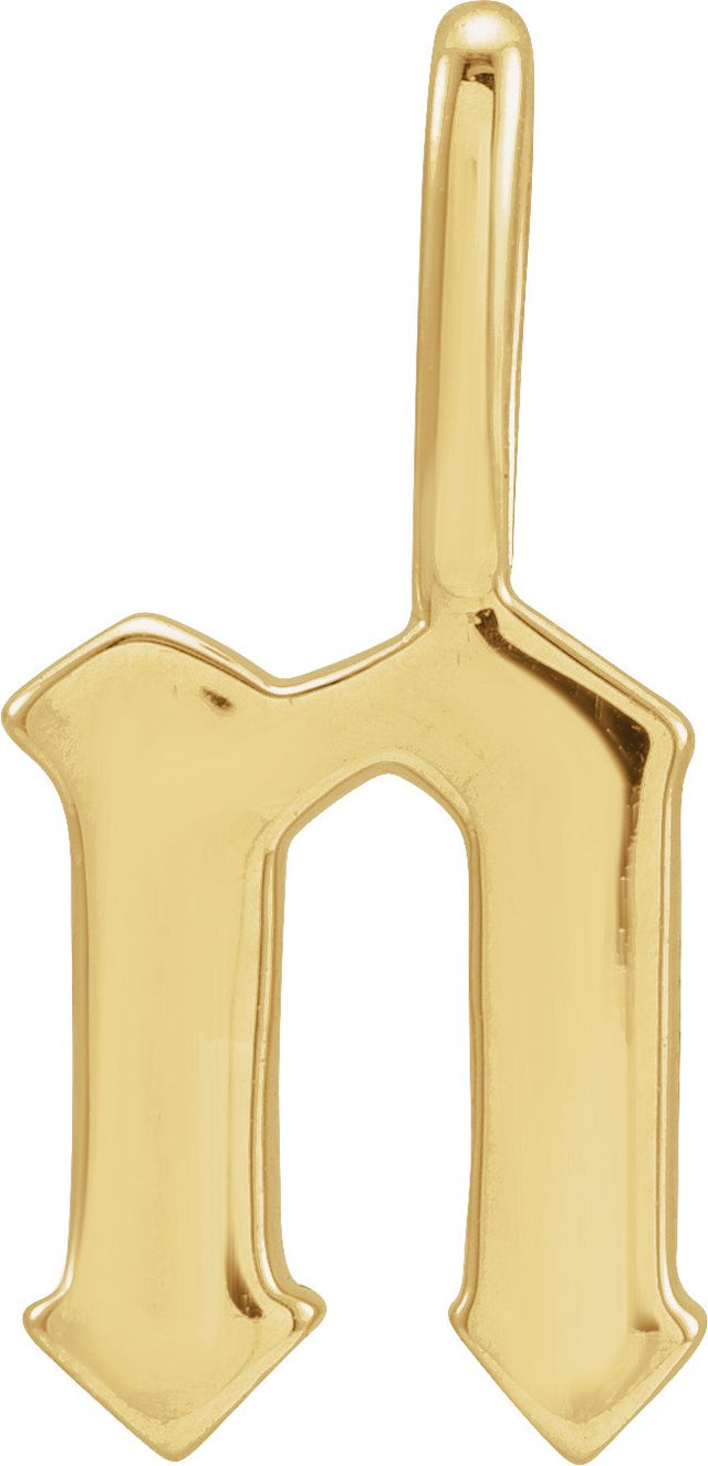 14K Gold Initial N Gothic Pendant - Yellow Gold