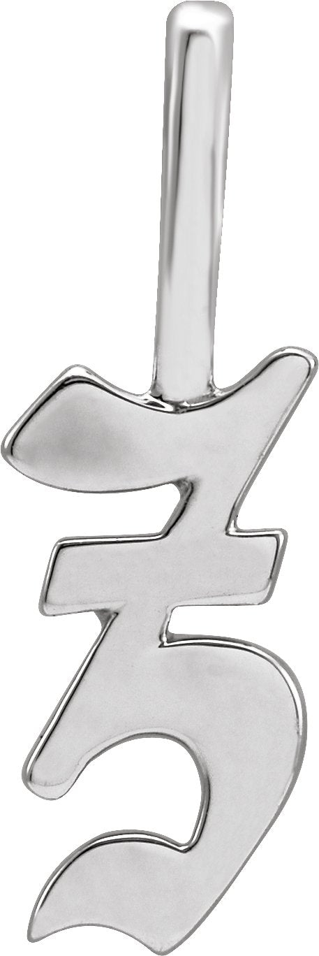 14K Gold Initial Z Gothic Pendant - White Gold