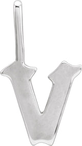 14K Gold Initial V Gothic Pendant - White Gold