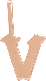 14K Gold Initial V Gothic Pendant - Rose Gold