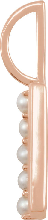 14K Gold Cultured White Freshwater Pearl Initial T Pearl Pendant - Rose Gold - view 4