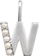 14K Gold Cultured White Freshwater Pearl Initial W Pearl Pendant - White Gold - view 3