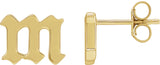 14K Gold Initial M Gothic Earring