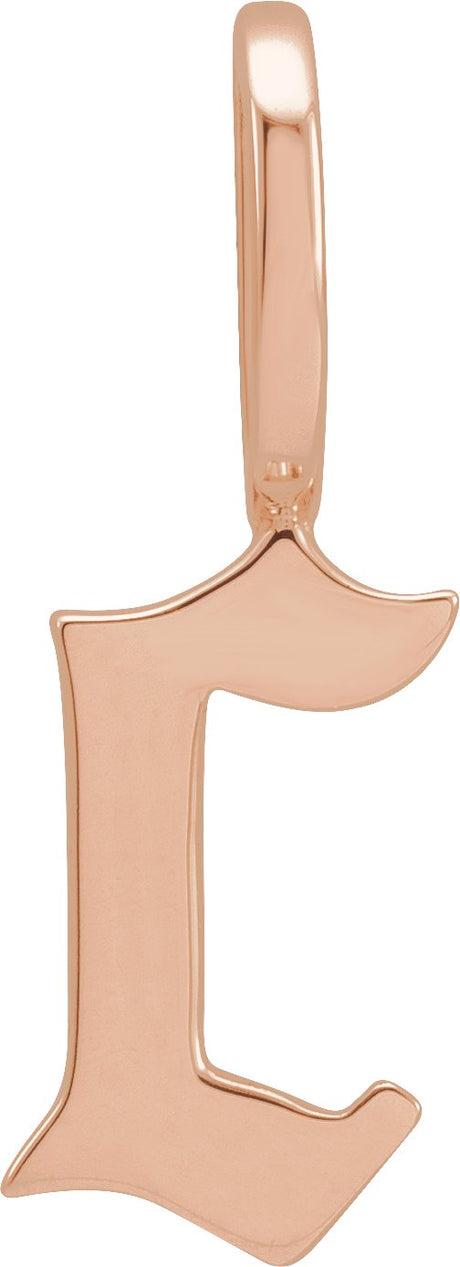 14K Gold Gothic Initial Pendant - Rose Gold